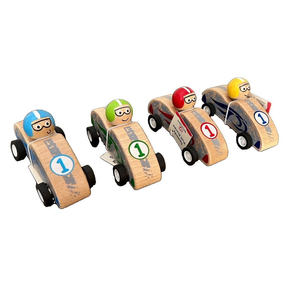 Edushape Speedy Wooden Race Car Pull Backs Lot of 4 New with Tags